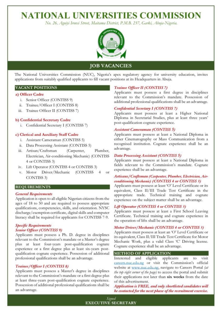 National Universities Commission recruitment