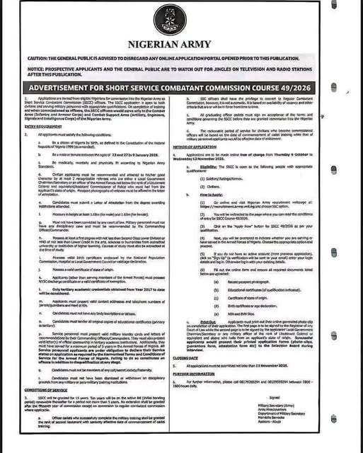 Nigerian Army SSC Recruitment Form